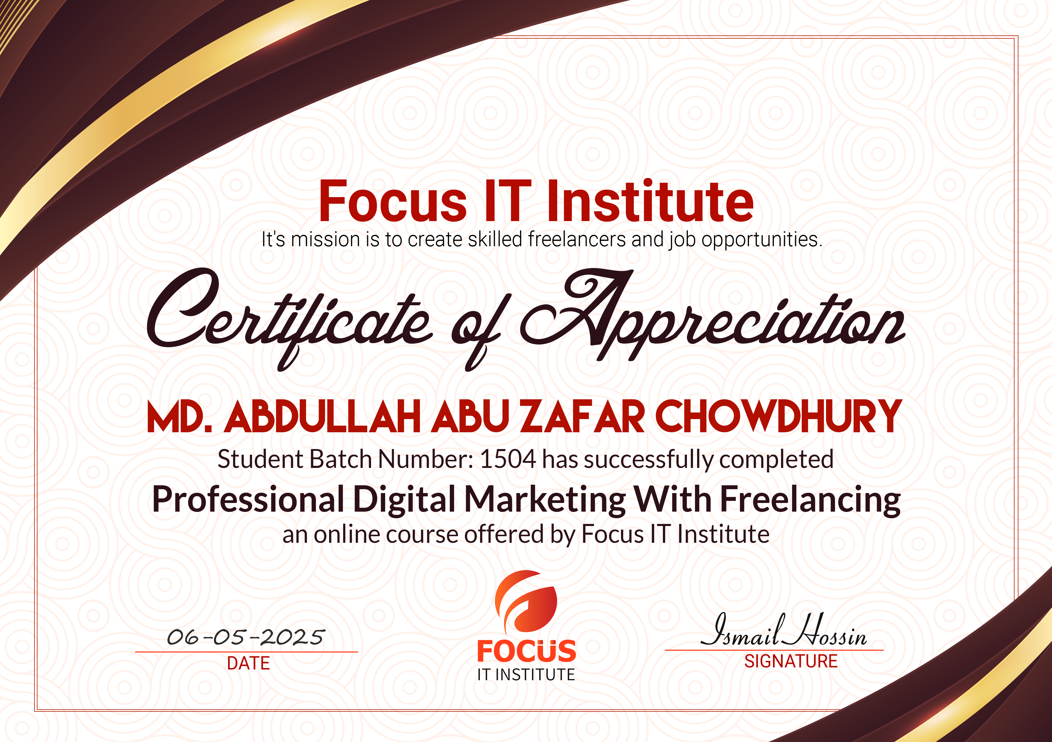 Professional Digital Marketing With Freelancing certificate